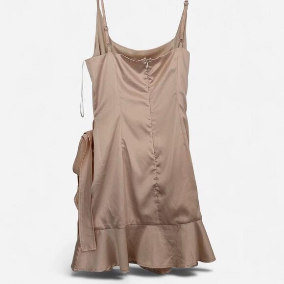 Princess Polly Cottage Hill Champagne Satin Wrap Mini Dress Ruffle Hem (Sz S/4) - Picture 4 of 8